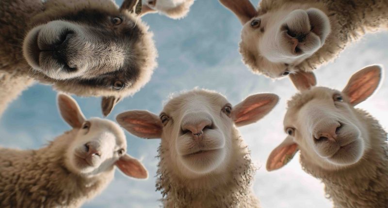 Sheep gazing at something