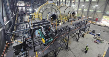 Mills grinding tungsten ore at the Sangdong mine.