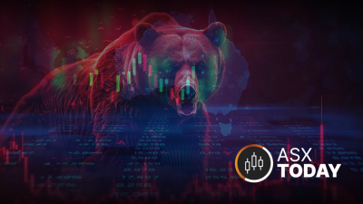 The ASX Today feature image with a red bear (FALL) silhouette beside The Market Link column branding.