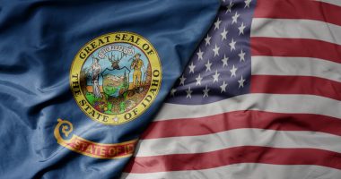 Idaho state flag and US flag