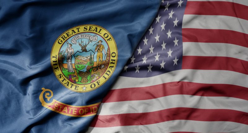 Idaho state flag and US flag