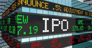 IPO Initial Private Offering Stock Market Ticker Building 3d Illustration