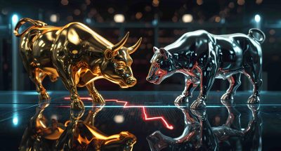 Gold silver bull bear concept