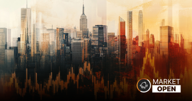 The words "ASX Market Open" appear alongside a a trading cityscape (GENERAL) with a market chart graphic floating above it. The whole image is faded yellow and orange.