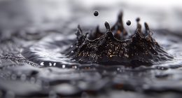 Crown Water Splash in crude oil Black Liquid Close-up