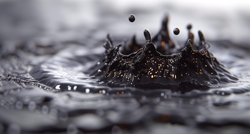 Crown Water Splash in crude oil Black Liquid Close-up