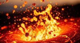 Close-up view of erupting molten lava, showcasing the intense heat and dynamic nature of volcanic activity.